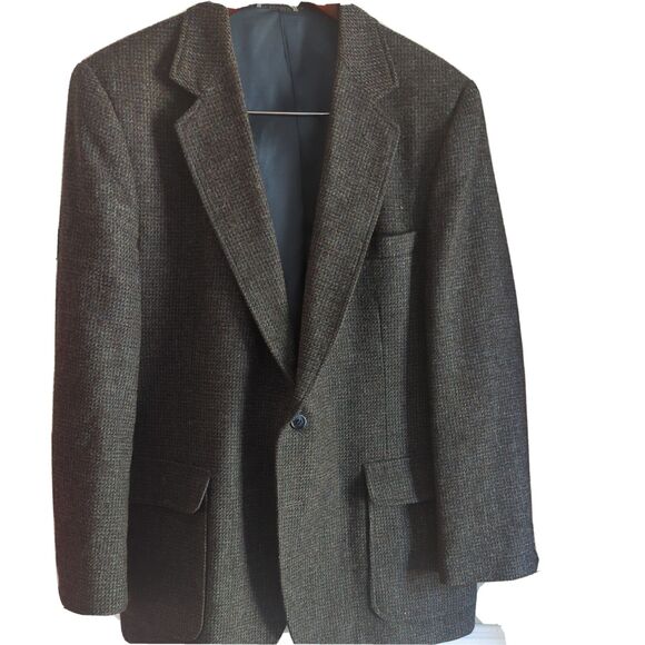 Men's VTG Imperial Haggar Dark Grey Tweed Sports Coat 44" Wool 2 Button Blazer - Picture 2 of 14